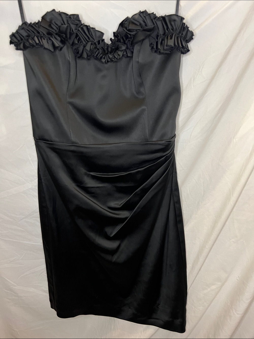 White House Black Market Black Satin Strapless Ruffle-Trim Cocktail Dress Size 4